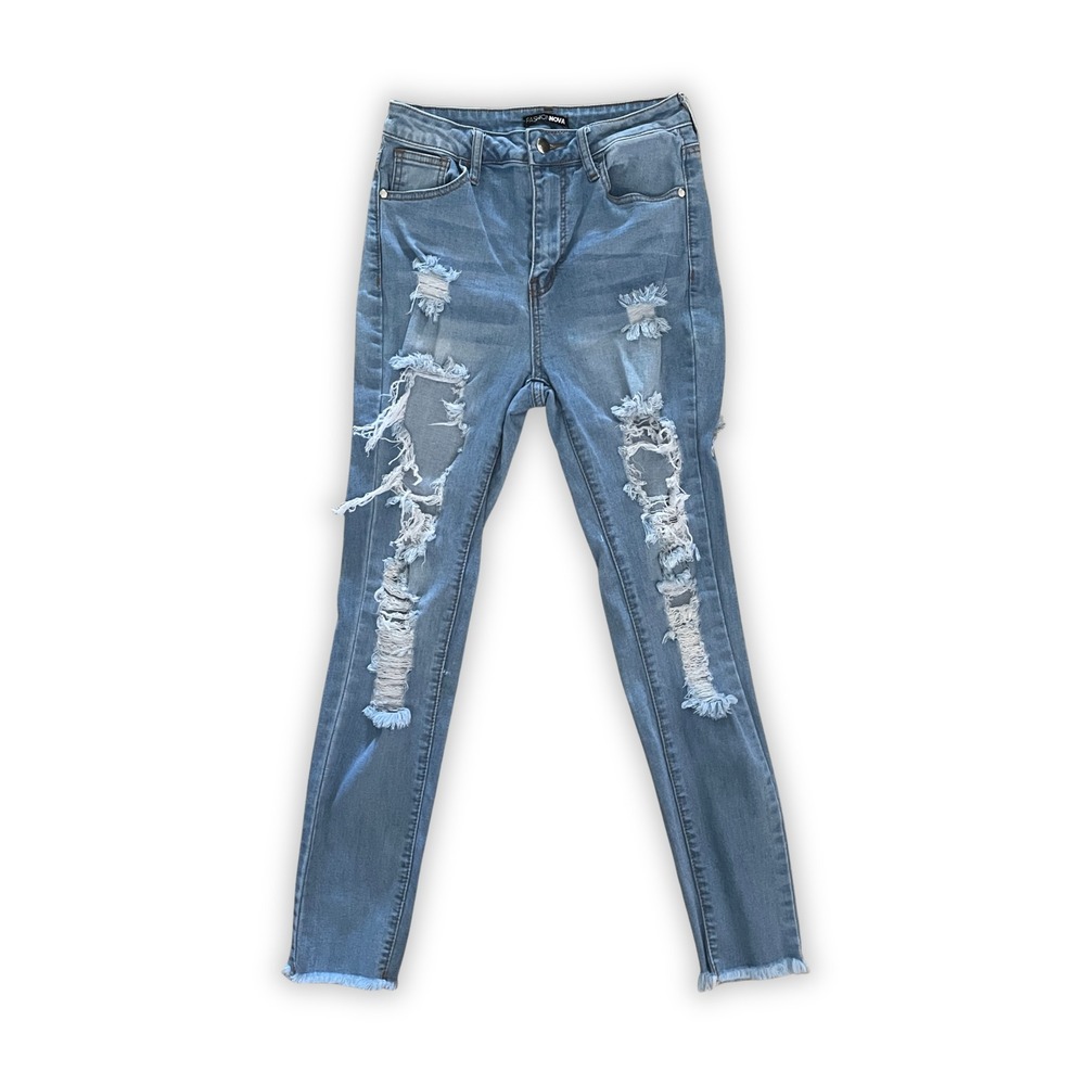 Fashion Nova Distressed Skinny Jeans Light Wash Frayed Hem Size 5